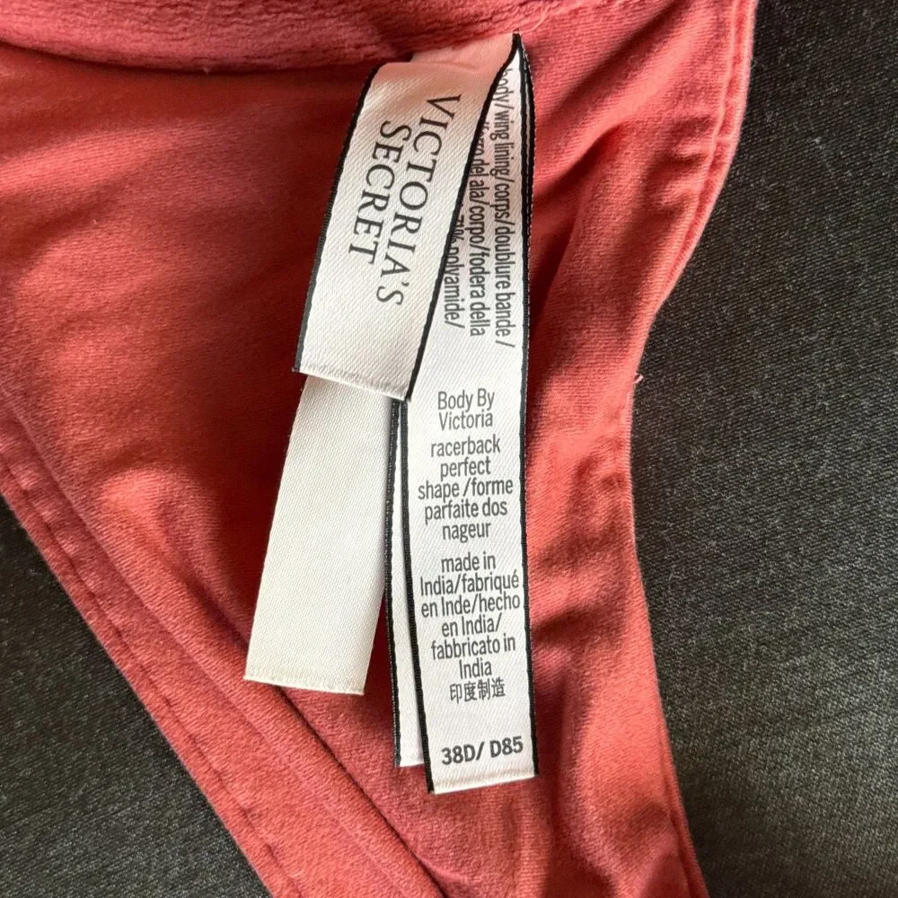 VICTORIA'S SECRET Coral Body By Victoria Racerback Perfect Shape Bra Size 38D
